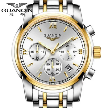 GUANQIN Hodinky mužov Luxusný top značky Nehrdzavejúcej Ocele mužov svetelný vodotesné Hodinky multifunkčné Hodiny Mužov quartz hodinky