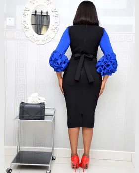 Ženy Elegantné Office Lady Patchwork Šaty Lístkového Dlhý Rukáv Bodycon Elastické Africkej Ženy Móda Vestidos Jar Nové Veľké Veľkosť