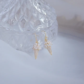 Kórejský Jemná Textúra Plný Pearl Ice cream Náušnice Roztomilý Tvorivé 14K Skutočné Zlato Náušnice Kvapka Minimalistický Drobné Brincos Šperky