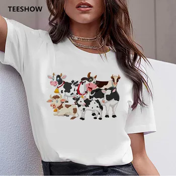 Krava tričko tlač ženy ženy harajuku oblečenie fashion t-shirt 90. rokov white kawaii tričko Printed bežné cartoon top tee žena