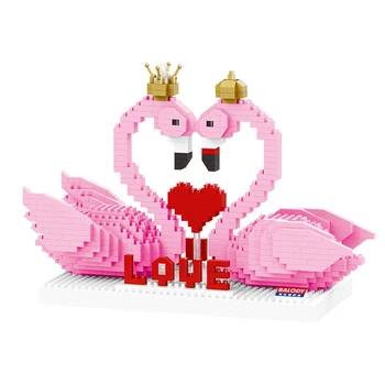 BALODY Zvierat Ružové Plameniaky Swan Vták Milenca stavebným 3D Model Mini Diamond Malé Bloky Tehla Hračka pre Deti, Chlapci Dary