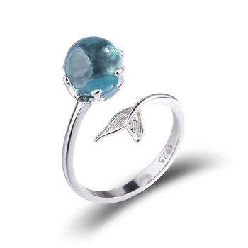 MloveAcc Značka 925 Sterling Silver Blue Crystal Morská víla Bublina Otvoriť Prstene pre Ženy-Móda malá Morská víla Chvost Slzy Šperky