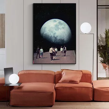 Nočnú Oblohu Umenie Výtlačkov Zemi Pár Plátno Plagáty Surrealizmus Galaxy Priestor Mesiac Plátno Na Maľovanie Kozmického Obrazov Na Stenu Domova