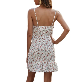 2020 Nové Elegantné dámske Bodycon Slim Kvetinový Tlač Šaty Čipky šaty Letné ženy sexy Backless Nízky Rez strany mini šaty