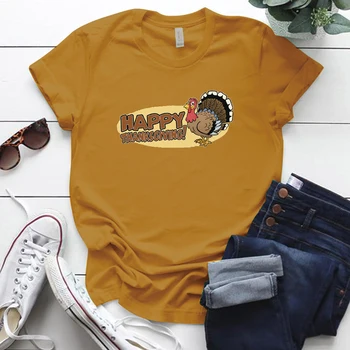 Šťastný Deň Vďakyvzdania T Shirt Funny Turecko Vytlačené Krátky Rukáv Voľné Posádky Krku Žena Tričká Topy Dovolenku Ropa De Mujer 2020
