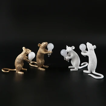 Art design Zvierat Živice myši nočné svetlo Mačka darčeky plochy dekor Myši Lampa LED deti miestnosti posteľ Ozdoby Zlaté stolové lampy
