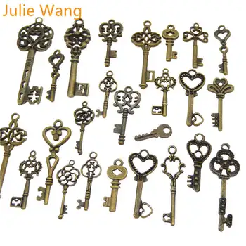 Julie Wang 24PCS Zmiešané Zliatiny Antické Bronzové Kľúčom Tvar Kúziel Neckalce Prívesok Náramky Nálezy Šperkov, Takže Príslušenstvo