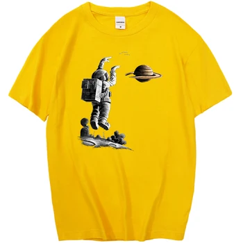 Astronaut Hrať Basketbal V Priestore T-Shirt Mužov Lete Bežné Mužov Oblečenie Retro Krátky Rukáv T Košele Vzor Hip Hop Topy