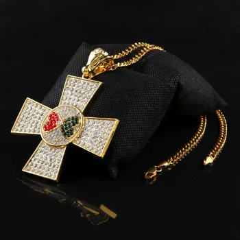 Gotický Kríž Červená Čierna Srdce Cross Prívesok Vintage Náhrdelník Zlatý Tón Crystal Trendy Kríž Mens Kúzlo Náhrdelník S Príveskom