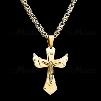 ELSEMODE CZ Kamenný Kríž Náhrdelník Zlato z Nehrdzavejúcej Ocele gréckokatolícka Kríž Prívesok Náhrdelníky Christian Šperky pre Mužov