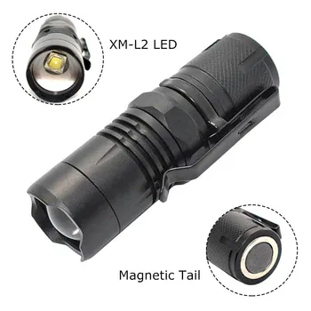 Ultra Svetlé 2000L XML L2 Zoom LED Baterka Mini Magnetické Linterna Vodotesný Malý Horák +Nabíjateľná 16340 Batérie+Nabíjačka