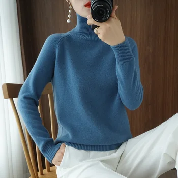 Zimné nové farbou cashmere dámske svetre vysoká krku pletený vnútorné sveter ženy krátke klesnutie čisté červené all-zápas sveter