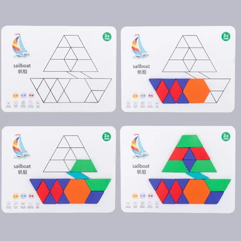 Montessori Deti Vzdelávania Hračky Drevené 3D Geometrické skladačky Puzzle Set pre Deti Vzdelávania Rozvojových Hračiek