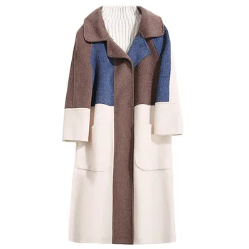 Elegantné dlhé Vlnené kabát na Jeseň Zima plus-size Vlna Kabát Coats Žena Kórea Voľné Farby Zodpovedajúce Žien Cashmere Bundy