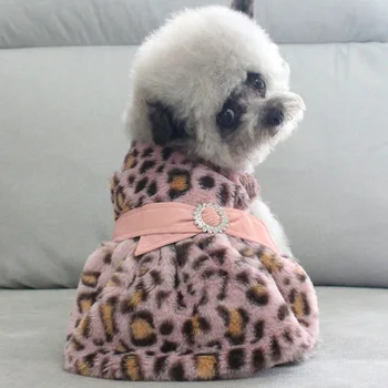 Ružová Žltá Teplé a Móda, Psie Oblečenie na Jeseň a Zimu Vianočné Oblečenie Pet Lepard Tlač Luxusný Dizajn Šaty pre Psa