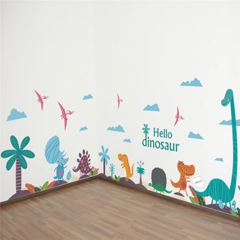 Vtipné dobrý deň, dinosaurus samolepky na stenu spálňa detská domáce dekorácie cartoon zvieratá stenu pvc nástenné art diy plagáty