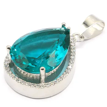 43x19mm Veľký Európsky Dizajn Šperky Nastaviť Vytvorené Modrá Akvamarín CZ Pre Ženy Datovania Strieborný Prívesok Náušnice Jemné Šperky