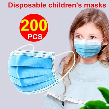 100ks Deti Masku, Jednorazové Masku na Tvár 3 Vrstva Filter Proti Prachu Taveniny Fúkané Úst Maska pre Deti Dieťaťa Strmeň Ochranné Masky
