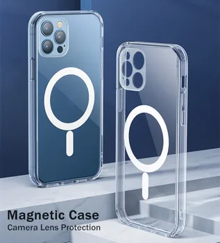 Objektív Ochrana Transparentné Magnetické puzdro pre iPhone 12 Pro Max Mini 11 Xs Xr Magsafing Bezdrôtové Nabíjanie Jasné Kryt