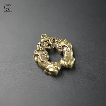 Mosadz Čínsky Boh Zviera Pixiu Auto Ornament Keychain Prívesky, Meď Šťastie Mince Zvierat Prívesok Na Handmade Šperky Čaj Pet 2021