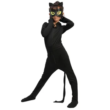 Horúce Karnevalové Oblečenie Mačka Noir Cosplay Sady Lady Halloween Christmas Party Custume Jumpsuit Deti, Dievčatá Vyhovovali Mieste 3-10Y