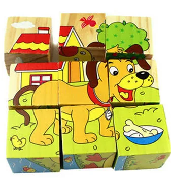 Drevené Cartoon Zvierat Puzzle, Hračky 6 Strán Múdrosť Skladačka Raného Vzdelávania Vzdelávacie Hračky Pre Deti, Hry 9pcs Jeden 3D Puzzle
