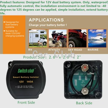 1 Nastavte VSR Batérie Izolant auta 12V 140A nepremokavé dual batérie izolant VSR držiak Univerzálny pre RV ATV, UTV MORSKÝCH OFF ROAD