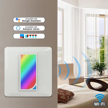 Tuya Šikovný nástenný Spínač s 2W RGBW Scény Svetlo EÚ Štandard WiFi Light Switch Bezdrôtové Ovládanie Google a Alexa Kompatibilné