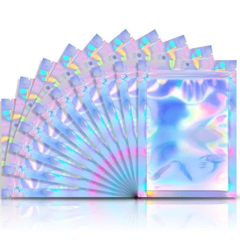 100 Ks Ružová Reclosable Holografické Zips Rias Balení Taška Laser Plastové Obálky Skladovanie Vrecko Pre Celý Strip Riasy