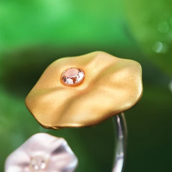 Lotus Zábava Reálne 925 Sterling Silver Prírodný Drahokam Ručné Dizajnér Jemné Šperky Ranná Rosa na Lotus Listy Prstene pre Ženy