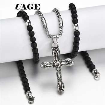 UAGE rosaries korálky s dlhým reťazcom náhrdelníky muži ženy Modlitba ruženca katolíckej chotk ježiša krista na kríži prívesok šperky