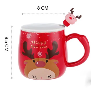 350 ml Vianočné Elk Hrnčeky Vynikajúci Keramický Hrnček Kávy S Vekom Lyžice，Vianočné Darčeky Pár Hrnčekov Pre Dievčatá/Chlapci Priateľmi