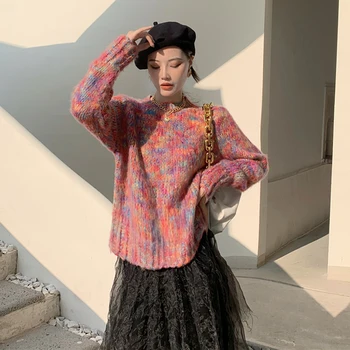 Pletené Dve Kus Ženy Rainbow Pulóver Sveter+ Elegantné, Elegantné Čierne Sukne Office Lady kórejský 2020 Jeseň Oblečenie pre Ženy