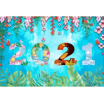 Laeacco 2021 Šťastný Nový Rok Pozadia Kvet, Listy Home Party Dekorácie Scény Fotografie BBackdrop Pre Photo Studio