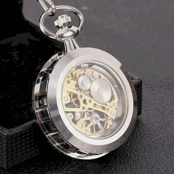 8933Silver kolesa flip cover mechanické tvorivé veľké vreckové hodinky Tvorivé retro darček hodnota nádherné