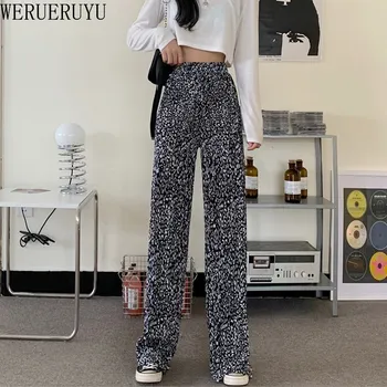 WERUERUYU Ženy Leopard Tlač Obväz Elastický Pás Bežné Nohavice Jar Leto Nohavice Žena Streetwear Pantalones