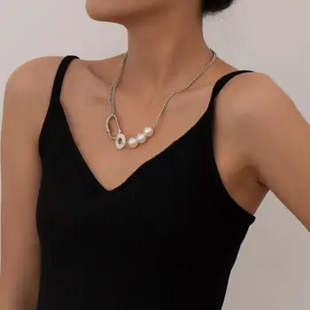 Salircon Kpop Zámok Imitácia Perly Retiazky Náhrdelníky pre Ženy Geometrické Unikátna Jemná Shell Choker Náhrdelník Šperky 2020 Trend
