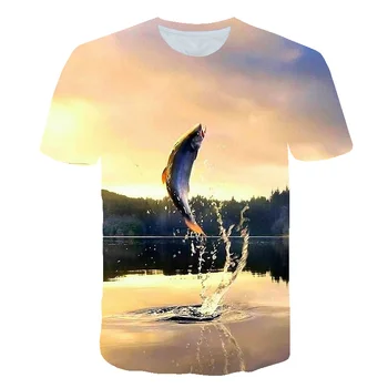 3D vytlačené ryby vzor mužov a žien bežné T-shirt Módny trend mládeže v pohode pánske t-shirt Hip hop krátky rukáv T-shirt