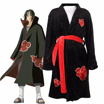 Anime Naruto Cosplay Župan Akatsuki Uchiha Itachi Flanelové Pyžamo Dospelých Unisex Zime Teplý Odev Sleepwear Kimono Župan
