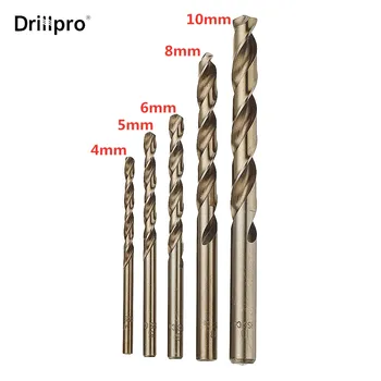 Drillpro 5 ks 4 mm-10 mm HSS M35 Kobaltu Twist vrtáka 4/5/6/8/10 mm Pre Kovu, Nehrdzavejúcej Ocele, Hliníka, Medi Zlatý