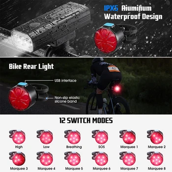 3000 Lúmenov Svetlo na Bicykel Super Jasné Led Svetlá, Predné a Zadné Svetlo Nastaviť, Nepremokavé Cyklistické predné svetlo Vonkajšie Cyklistické Baterka