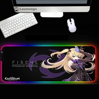 Genshin vplyv Farebné Podložka pod Myš RGB Anime veľkoplošné LED Svietiť Mouse Mat USB Klávesnice Stôl Pad
