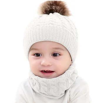 Novorodenca Pletený Hat+šál Deti, Dieťa, Chlapec, Dievča Deti Detská Zimná Pompom Loptu Pletený Hat Čiapky Bežné Čiapočku Kapoty 2020#FS