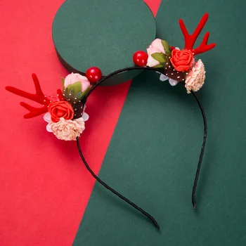 Vianočné Čelenky 2020 Nové Kreatívne Textílie Simulácia Kvet Flanelové Antler Hlavový Most Ženy, Dievčatá Červené Vlasy Príslušenstvo