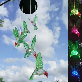 Nové Hučanie Vtákov LED Solárne Romantický Windbell Osvetlenie, Veterné Zvonkohry Svetlo String Lampa Farby Na Terasu Dvore Dekor
