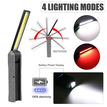 LED COB Pracovné Svetlo USB Nabíjateľná Baterka Magnetické Pochodeň Flexibilné Kontrolu Ručné Svietidlo Worklight Vonkajší Reflektor