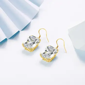 14 karátové Zlato Visiace Diamond Náušnice Pre Ženy Strieborné Náušnice 925 Tvar Štvorca Svadobné Zapojenie Drahokam, Jemné Šperky 2020