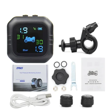 Pneumatiky Teplota Monitoringu Poplachový Systém s 2 Vonkajšie Senzory USB Solárne Nabíjanie Motocykel, monitorovanie tlaku v pneumatikách Motorových Tlaku v Pneumatikách