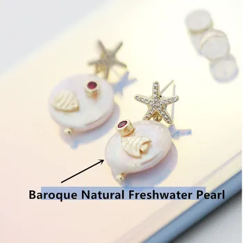 Móda Ryby Hviezdice Pearl Stud Náušnice Barokový Sladkovodné Perly Náušnice Pre Ženy, Ženské Originálny Dizajn CZ Krištáľové Náušnice