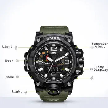 SMAEL Mužov G Štýl, Šport Šok Sledovať Duálne Zobrazenie Analógové Digitálne LED náramkové hodinky Elektronické Vojenské 50m Nepremokavé pánske Hodiny